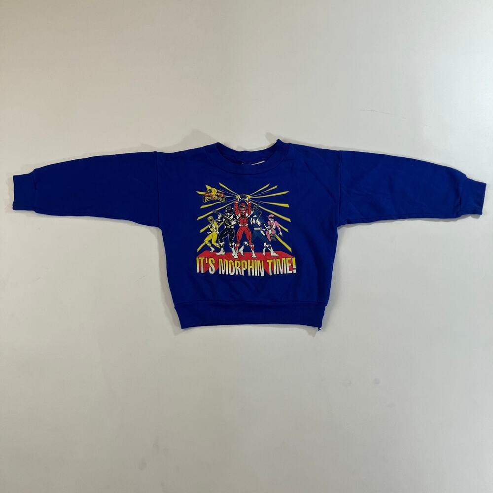 Vintage 90s Mighty Morphin Power Rangers Sweatshirt Kids 4T Blue USA Doe-Spun